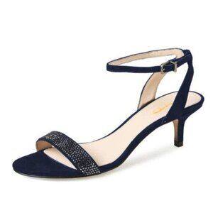 XYD Women Open Toe Ankle Strap Sandals Shoes Kitten Heel Rhinestones Studded Buc